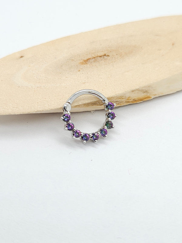 Mystic Green Topaz Septum Clicker Daith Piercing Jewelry 14k White Gold